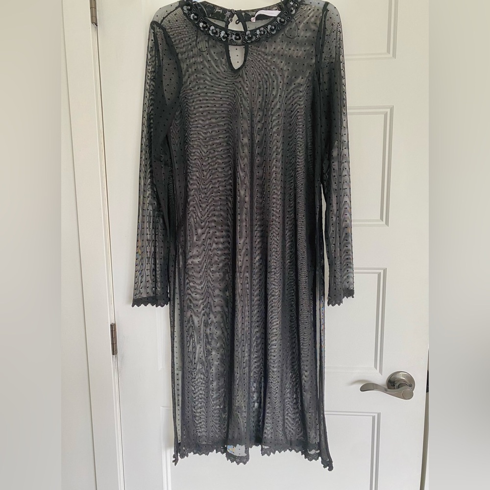 Zara Black Sheer Polka Dot Mesh Dress Size Medium